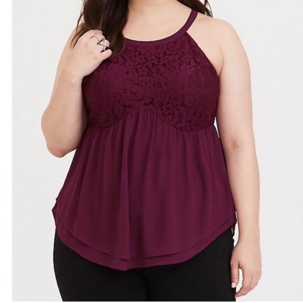 Torrid lace & chiffon peplum top Size 4 (26)